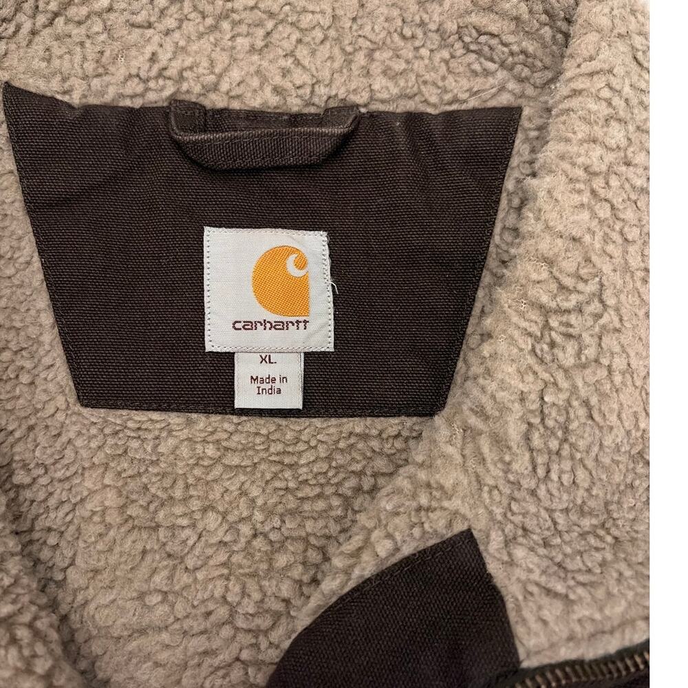 Carhartt Sherpa Lined Vest Men’s XL Dark Brown Canvas Workwear Full Zip - Picture 4 of 12